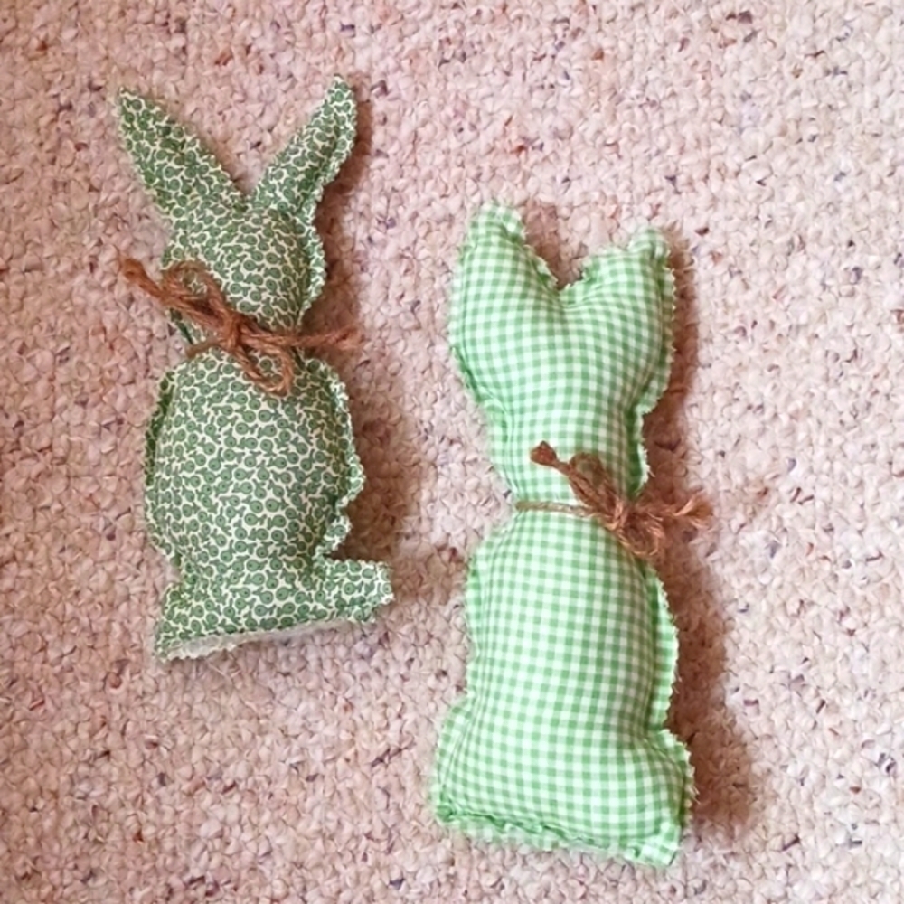 Ugly One Of A Kind Green Floral and Gingham Stuffed Bunnies